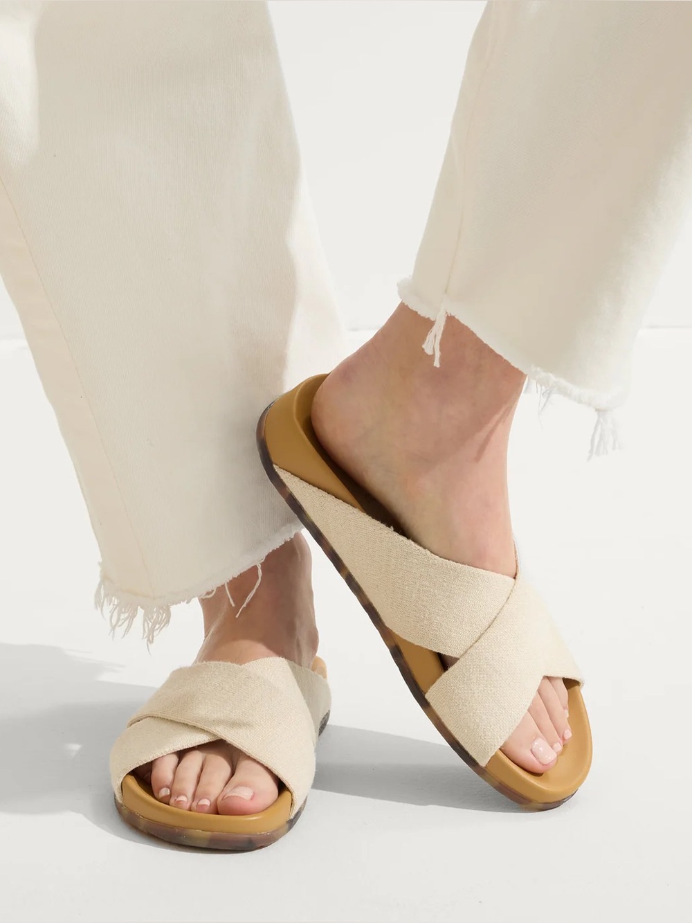 Rothy's Women's Crossband Slide Sandals in Natural Beige